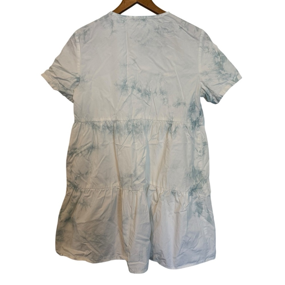 Madewell Women's S Blue White Tie Dye 100% Cotton Tiered Mini Dress Short Sleeve - Picture 4 of 7